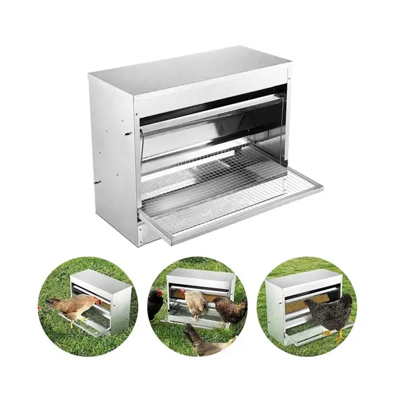 10kg Automatic Chook Chicken Feeder Poultry Auto Treadle Galvanised Metal Coop image: 1