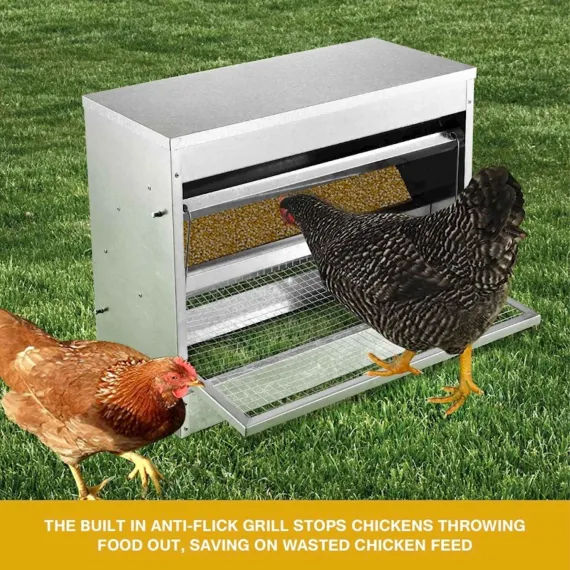 10kg Automatic Chook Chicken Feeder Poultry Auto Treadle Galvanised Metal Coop image: 2