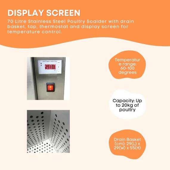 70L Electric Chicken Scalder Machine - Stainless Steel Poultry Turkey Scalding image: 4