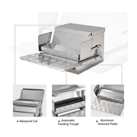 9kg Automatic Chook Chicken Feeder Poultry Auto Treadle Aluminium Metal Feeders image: 3