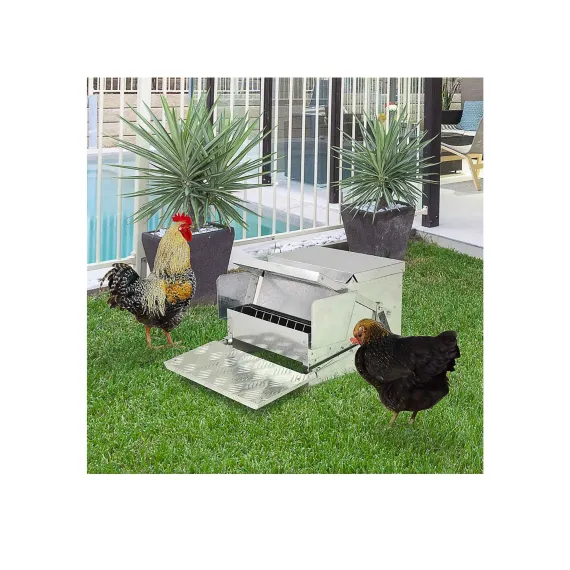 9kg Automatic Chook Chicken Feeder Poultry Auto Treadle Aluminium Metal Feeders image: 4