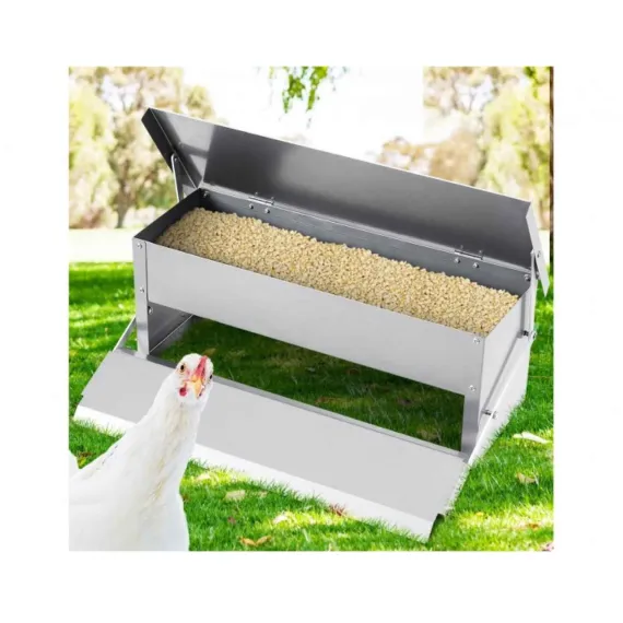 6.5L Automatic Chook Chicken Feeder Poultry Auto Treadle Galvanised Metal Coop image: 6