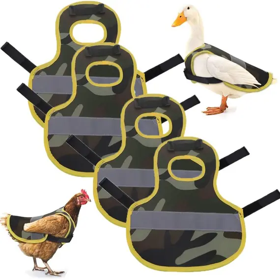 4 Pcs Camouflage Green High Visibility Chicken & Duck Safety Vest - Reflective Poultry Jacket