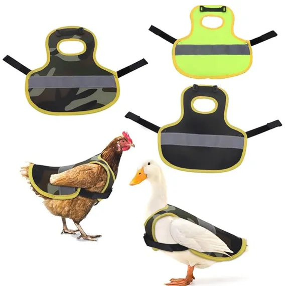 4 Pcs Camouflage Green High Visibility Chicken & Duck Safety Vest - Reflective Poultry Jacket image: 1