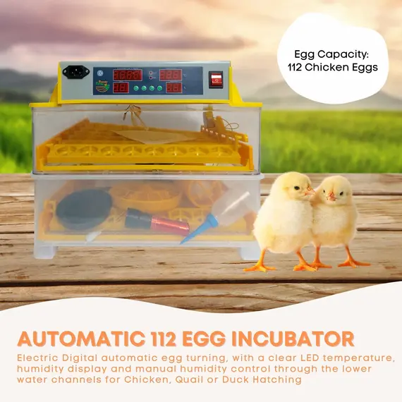 Rooster Farms Electric 112 Egg Incubator + Accessories for Chicken Quail Duck image: 1