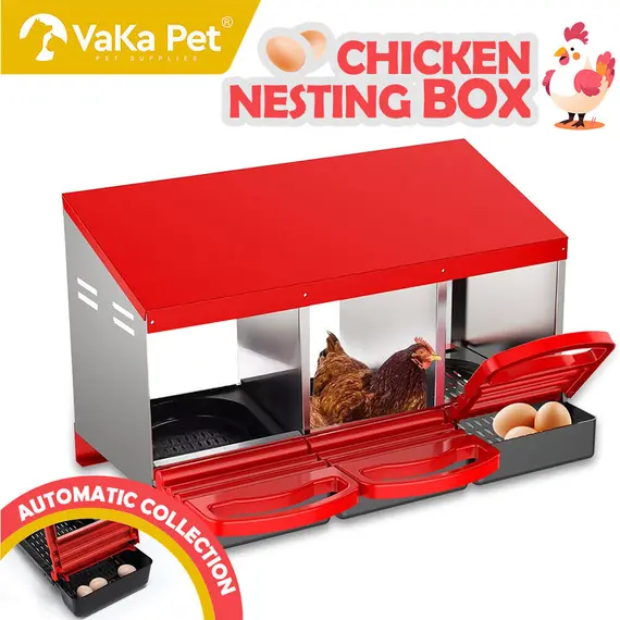 VaKa Chicken Hen Coop Hutch 3 Hole Inside Outside Roll Away Lay Egg Nesting Box image: 1
