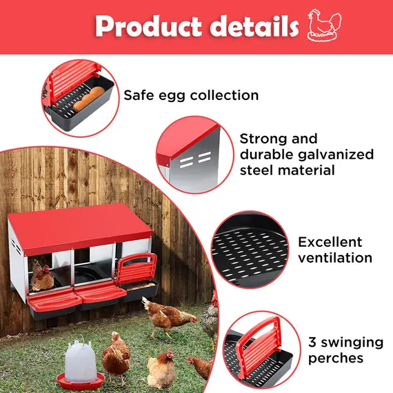 VaKa Chicken Hen Coop Hutch 3 Hole Inside Outside Roll Away Lay Egg Nesting Box image: 6