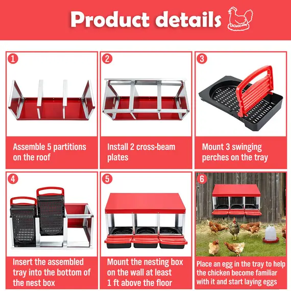 VaKa Chicken Hen Coop Hutch 3 Hole Inside Outside Roll Away Lay Egg Nesting Box image: 7