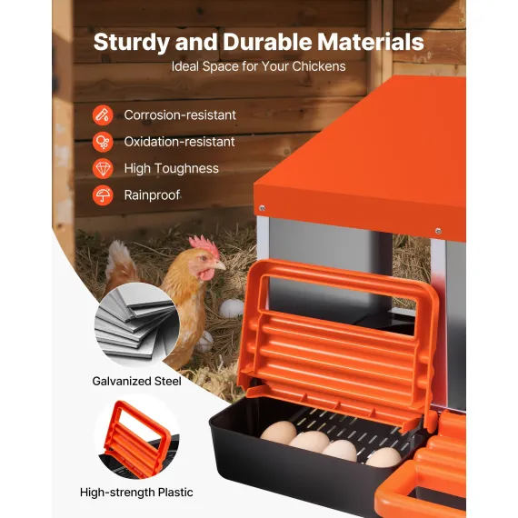 VEVOR Chicken Nest Box, 3-Compartment, 15 to 30 in Stable & Corrosion-Resistant Metal Nesting Boxes with Inclined Nesting Boxes, Bottom Holes & Resting Platform, Fit for Different Chicken Breeds image: 2