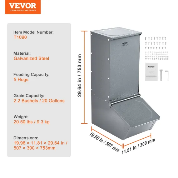 VEVOR Hog Feeder 2.2 Bushel Metal Double Door Pig Feeder Feeding up to 5 Hogs image: 6