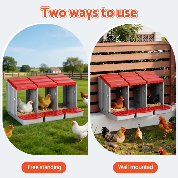 i.Pet Chicken Nesting Box 3 Hole Roll Away Poultry Hen Laying Egg Hutch Red image: 3