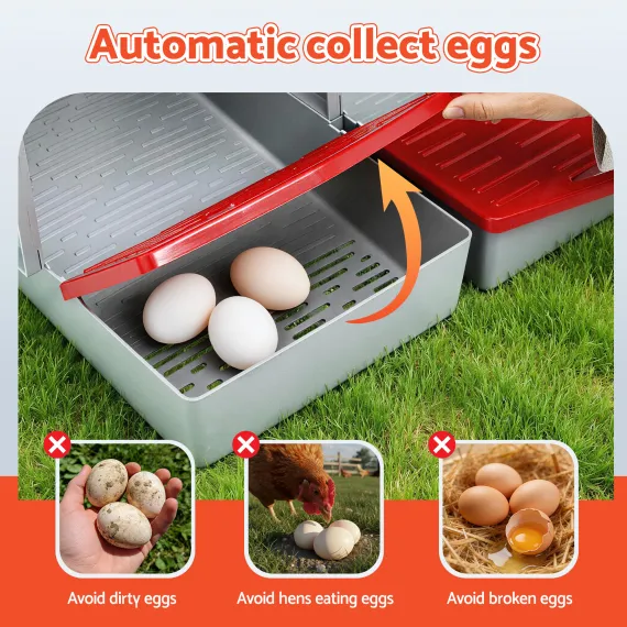 i.Pet Chicken Nesting Box 3 Hole Roll Away Poultry Hen Laying Egg Hutch Red image: 5