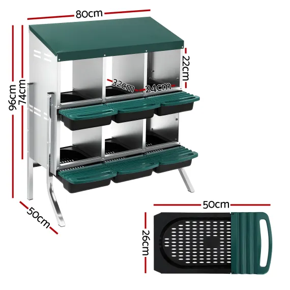 i.Pet Chicken Nesting Box Roll Away Metal Nesting Box Wall Mounted 6 Holes Green image: 1
