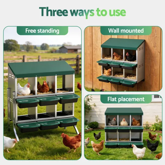 i.Pet Chicken Nesting Box Roll Away Metal Nesting Box Wall Mounted 6 Holes Green image: 3