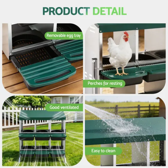 i.Pet Chicken Nesting Box Roll Away Metal Nesting Box Wall Mounted 6 Holes Green image: 6