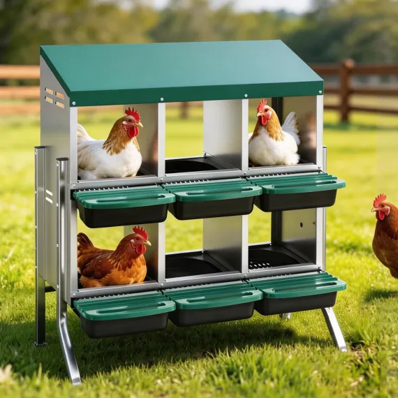 i.Pet Chicken Nesting Box Roll Away Metal Nesting Box Wall Mounted 6 Holes Green image: 7