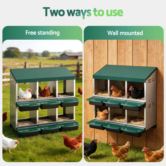 i.Pet Chicken Nesting Box Roll Away Metal Nesting Box Wall Mounted 6 Holes Green image: 3