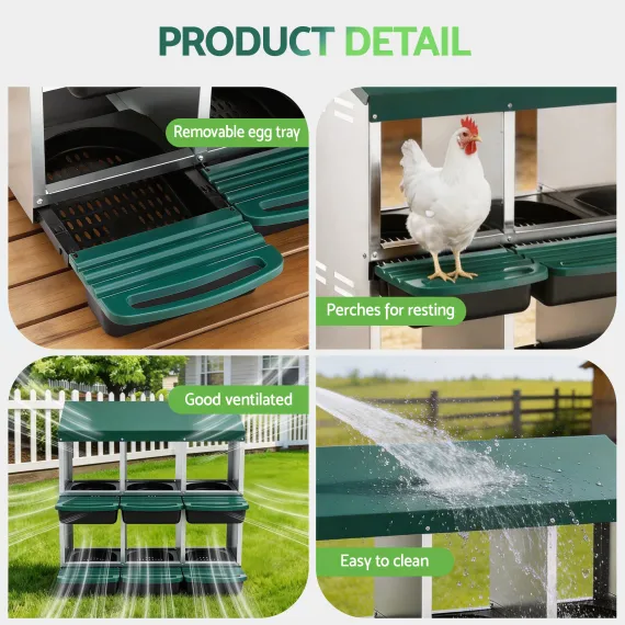 i.Pet Chicken Nesting Box Roll Away Metal Nesting Box Wall Mounted 6 Holes Green image: 6