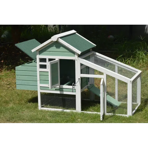YES4PETS Green Small Chicken coop with nesting box for 2 Chickens / Rabbit Hutch image: 3