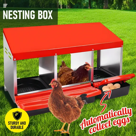 Chicken Hen Coop Hutch Nesting Box 3-Hole Roll Away Metal Design 52x47.5x81cm Durable Indoor Outdoor Laying Box with Easy Access Ventilation image: 1