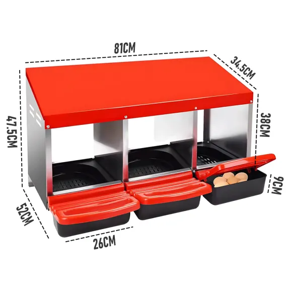 Chicken Hen Coop Hutch Nesting Box 3-Hole Roll Away Metal Design 52x47.5x81cm Durable Indoor Outdoor Laying Box with Easy Access Ventilation image: 7