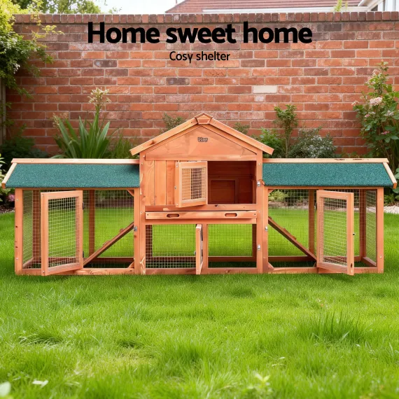 i.Pet Chicken Coop Rabbit Hutch 220cm x 44cm x 84cm Large Chicken Coop Run Wooden Outdoor Cage House image: 4