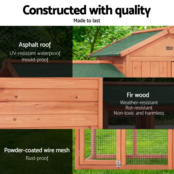 i.Pet Chicken Coop Rabbit Hutch 220cm x 44cm x 84cm Large Chicken Coop Run Wooden Outdoor Cage House image: 5