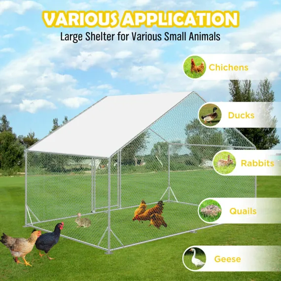 VaKa 3 x 2 x 1.95m Metal Walk-In Chicken Coop Rabbit Hutch Cage Hen House