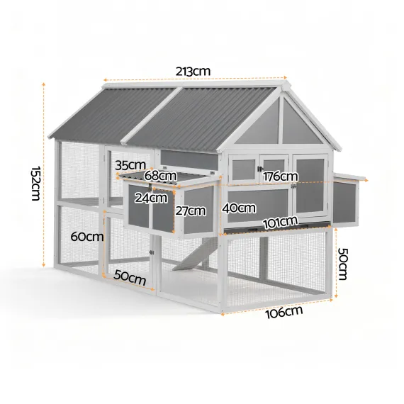 i.Pet Large Chicken Coop 213 x 176 x 152cm Grey White