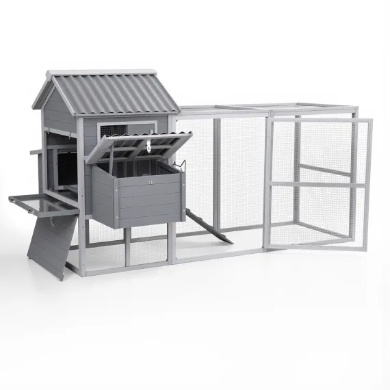 i.Pet Extra Large Wooden Chicken Coop Rabbit Hutch Outdoor Run Grey White 228cm