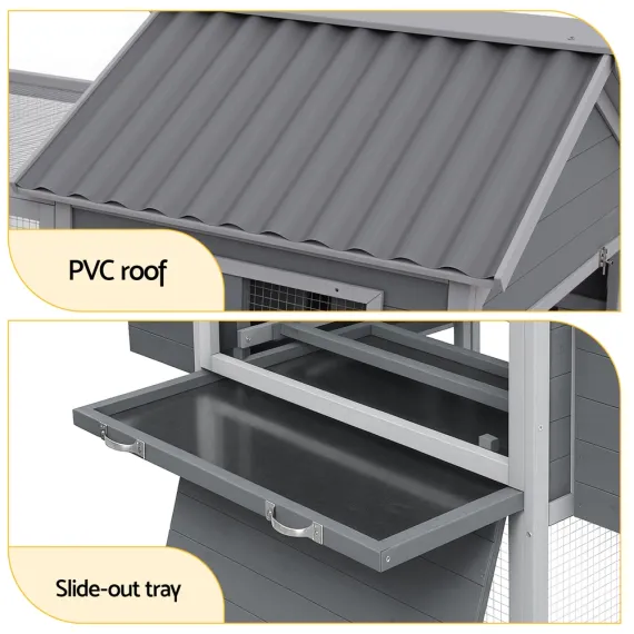 i.Pet Extra Large Wooden Chicken Coop Rabbit Hutch Outdoor Run Grey White 228cm