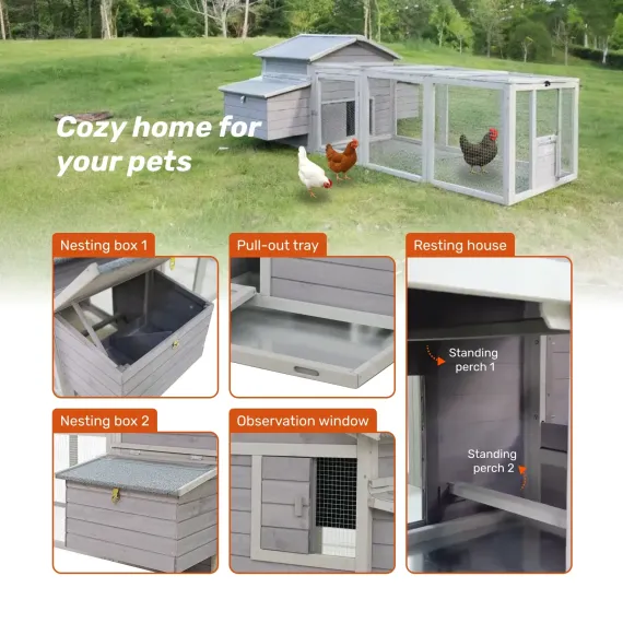 Samland Wooden Chicken Coop with Spacious Run, Outdoor Waterproof Hen House