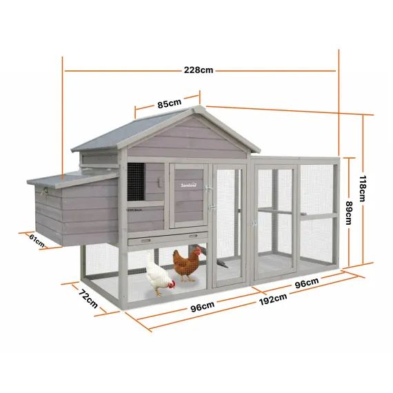 Samland Wooden Outdoor Chicken Coop with Nesting Box Large Run 228cm