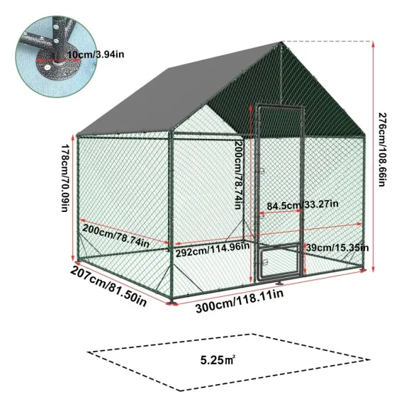 Large Chicken Coop Hen House Cage Enclosure 276 x 207 x 300cm