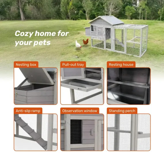 Samland Wooden Outdoor Chicken Coop with Nesting Box Large Run 228cm