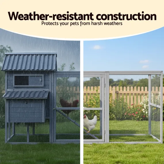 i.Pet Extra Large Wooden Chicken Coop Rabbit Hutch Outdoor Run Grey White 228cm