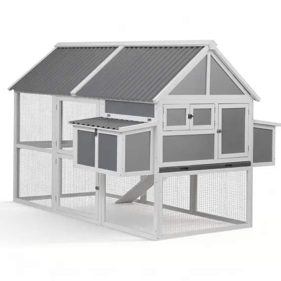 i.Pet Large Chicken Coop 213 x 176 x 152cm Grey White