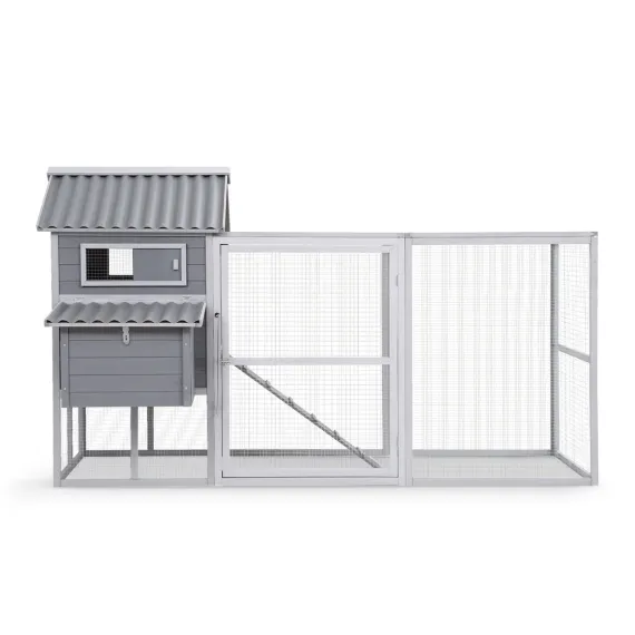 i.Pet Extra Large Wooden Chicken Coop Rabbit Hutch Outdoor Run Grey White 228cm