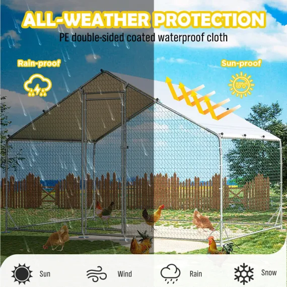 VaKa 3 x 2 x 1.95m Metal Walk-In Chicken Coop Rabbit Hutch Cage Hen House