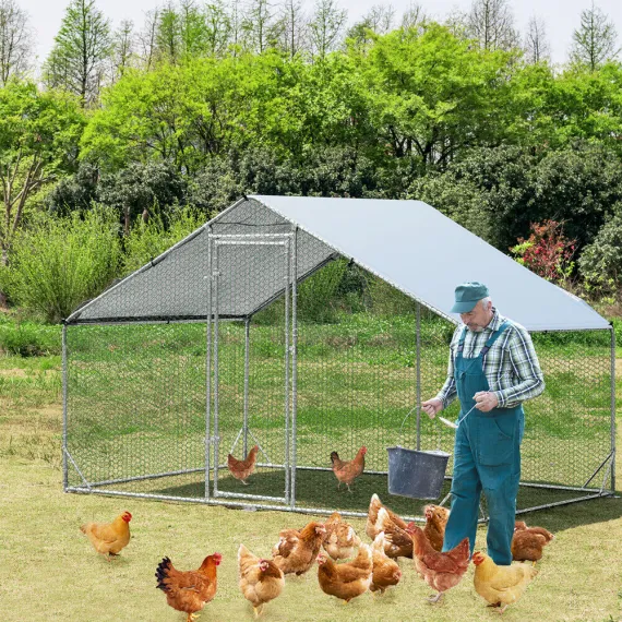 VaKa 3 x 2 x 1.95m Metal Walk-In Chicken Coop Rabbit Hutch Cage Hen House
