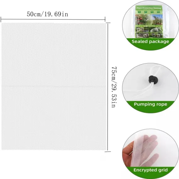 Garden Mesh Netting Plant Cover with Drawstring, 19.7 x 29.5in, 63 x 90.6in, 2 Pack