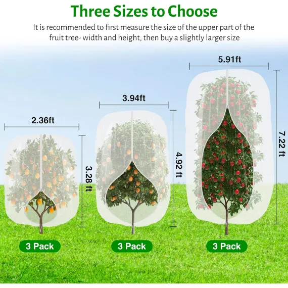 3-Pack Fruit Tree Netting 2.62 x 3.28 ft with Zipper and Drawstring