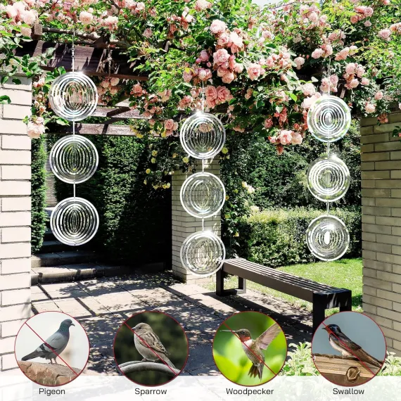 Reflective 3D Stainless Steel Wind Spinner Bird Deterrent Garden Decor