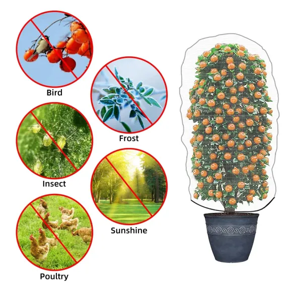 4-Pack Garden Mesh Netting Plant Covers, 1 x 1m, Insect & Bird Barrier, Drawstring