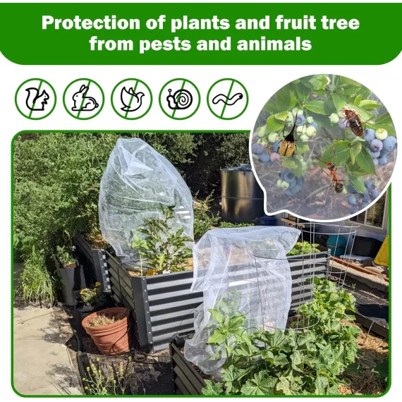 4 Pack Garden Mesh Netting Bags with Drawstring, 2 Sizes, 2.6 x 3.3ft & 3.3 x 4.9ft