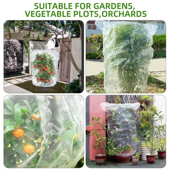 4-Pack Garden Mesh Netting Plant Covers, 1 x 1m, Insect & Bird Barrier, Drawstring