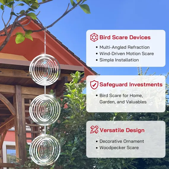 Reflective 3D Stainless Steel Wind Spinner Bird Deterrent Garden Decor