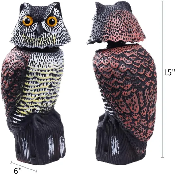 Owl Bird Decoy with Rotating Head, Realistic Eyes and Waterproof Design
