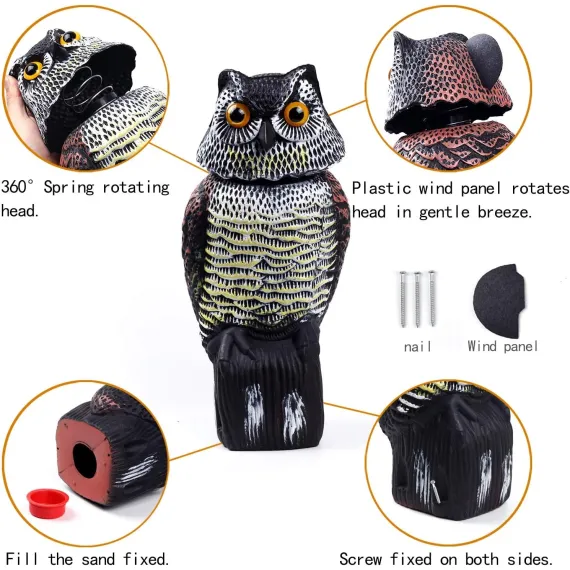 Owl Bird Decoy with Rotating Head, Realistic Eyes and Waterproof Design