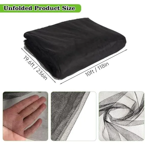 Mosquito Garden Mesh Netting 20 x 10 Ft / 3 x 6 m, Black, Fly & Bird Barrier